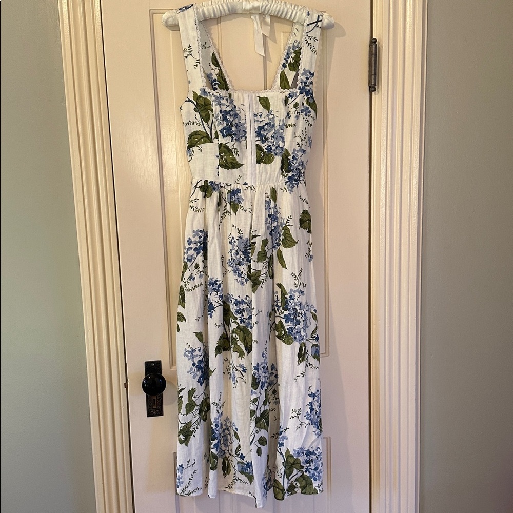 Reformation Tagliatelle linen hydrangea print dress